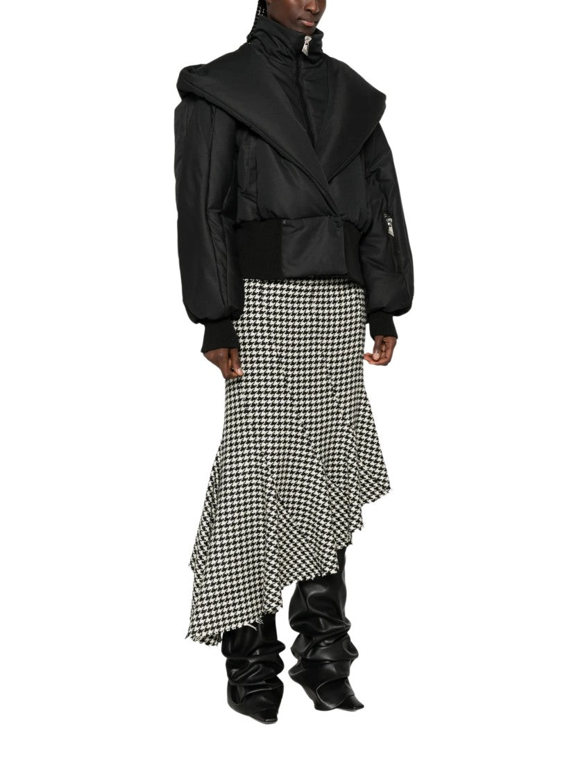 The Attico Cropped Black Puff Sleeve Bomber Jacket