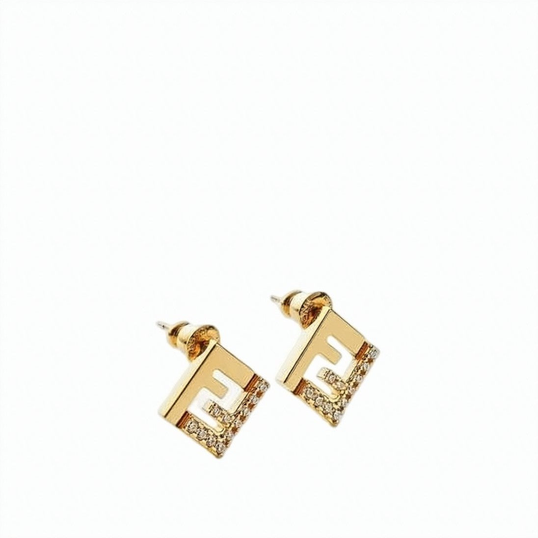Fendi Geometric Gold Earrings With Crystal Accents