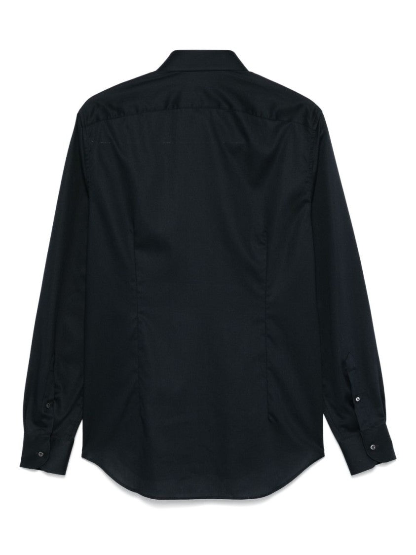 Corneliani Tailored Black Cotton Shirt With Button-Down Front