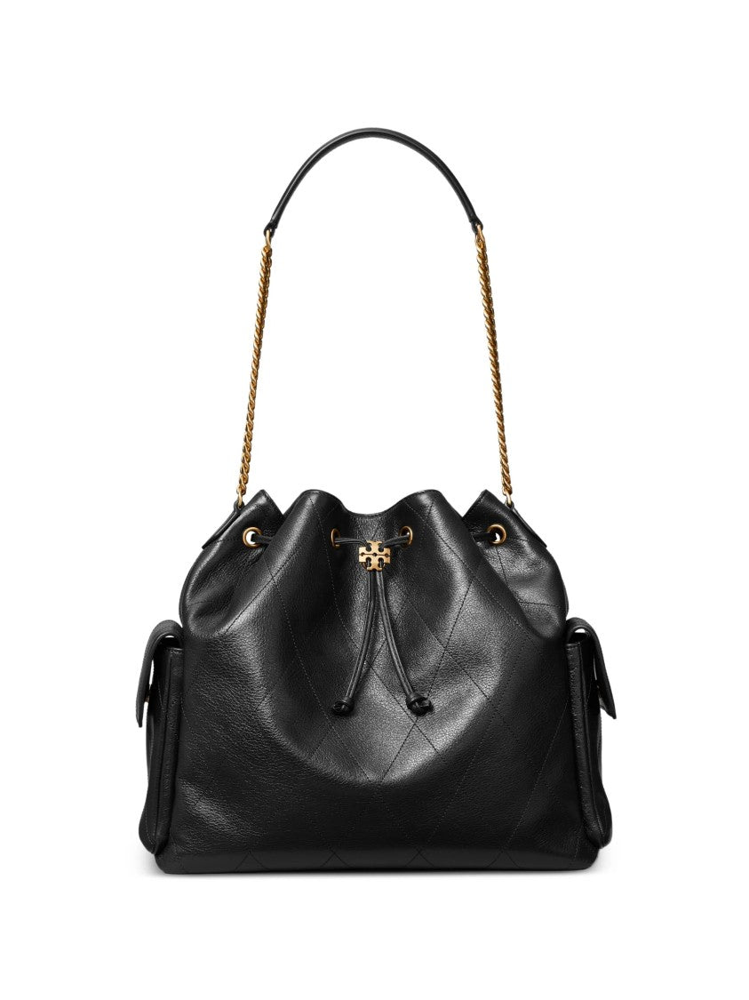 Tory Burch Black Charlie Leather Drawstring Shoulder Bag