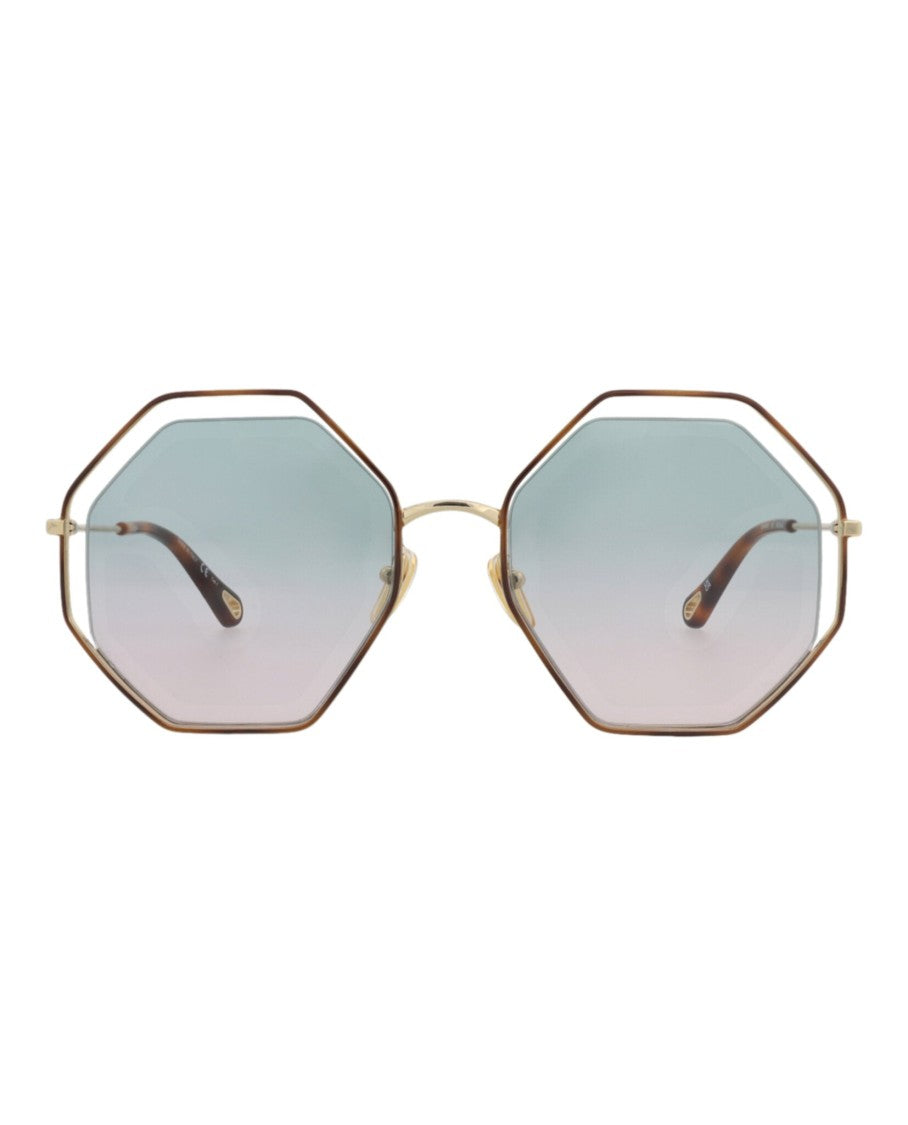 Chloé Square-Frame Metal Sunglasses With Gradient Lenses And Cutout Accents