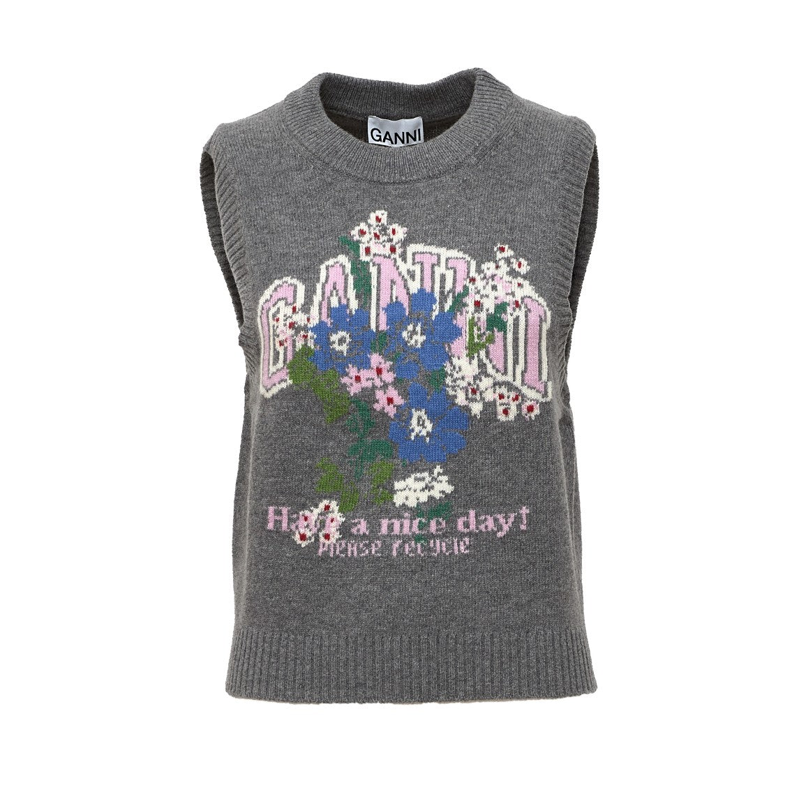 Ganni Graphic Flowers Wool Vest