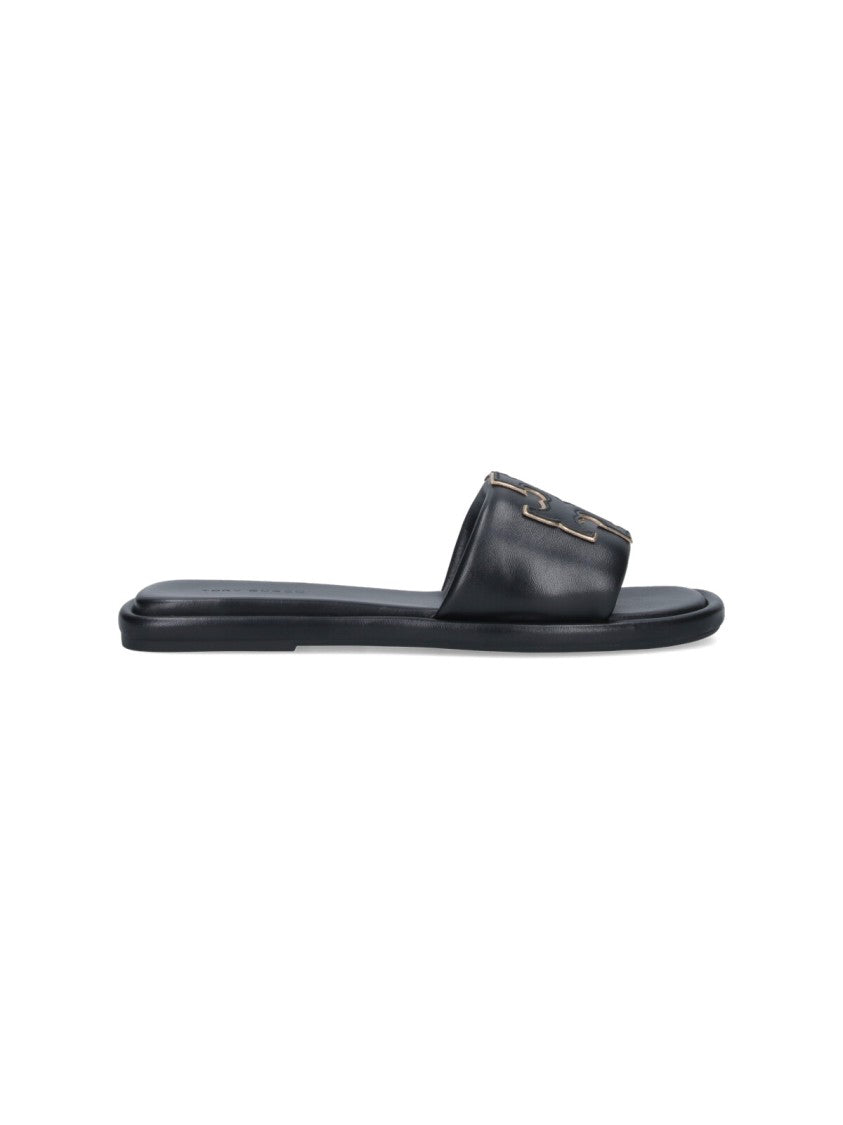 Tory Burch Double "T" Slide Sandals – Black