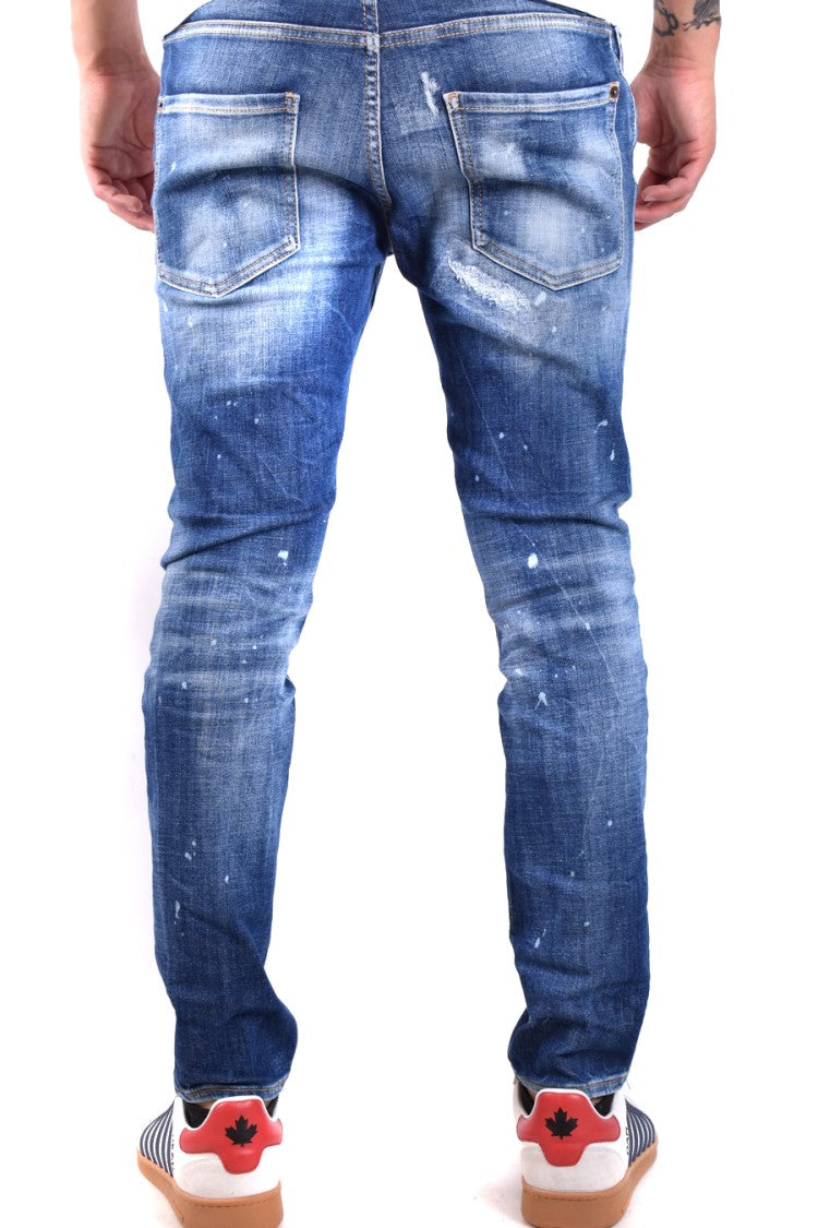 Dsquared2 Distressed Blue Slim Fit Jeans With Classic Five-Pocket Design