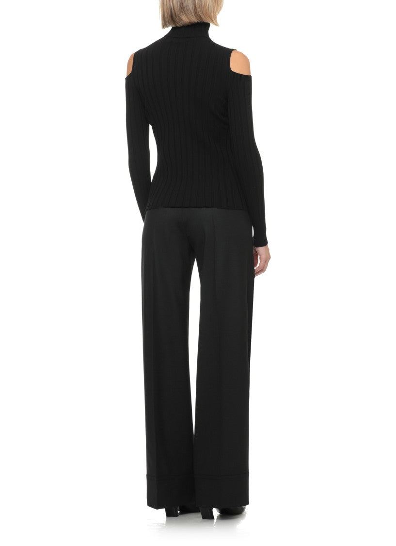 D. Exterior Black Cut-Out Ribbed Viscose Turtleneck Sweater
