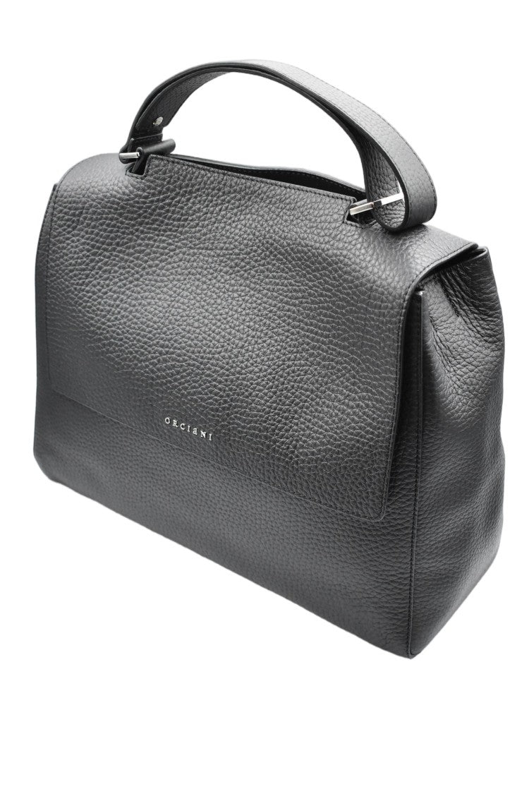 Orciani Black Hammered Leather Sveva Grande Handbag