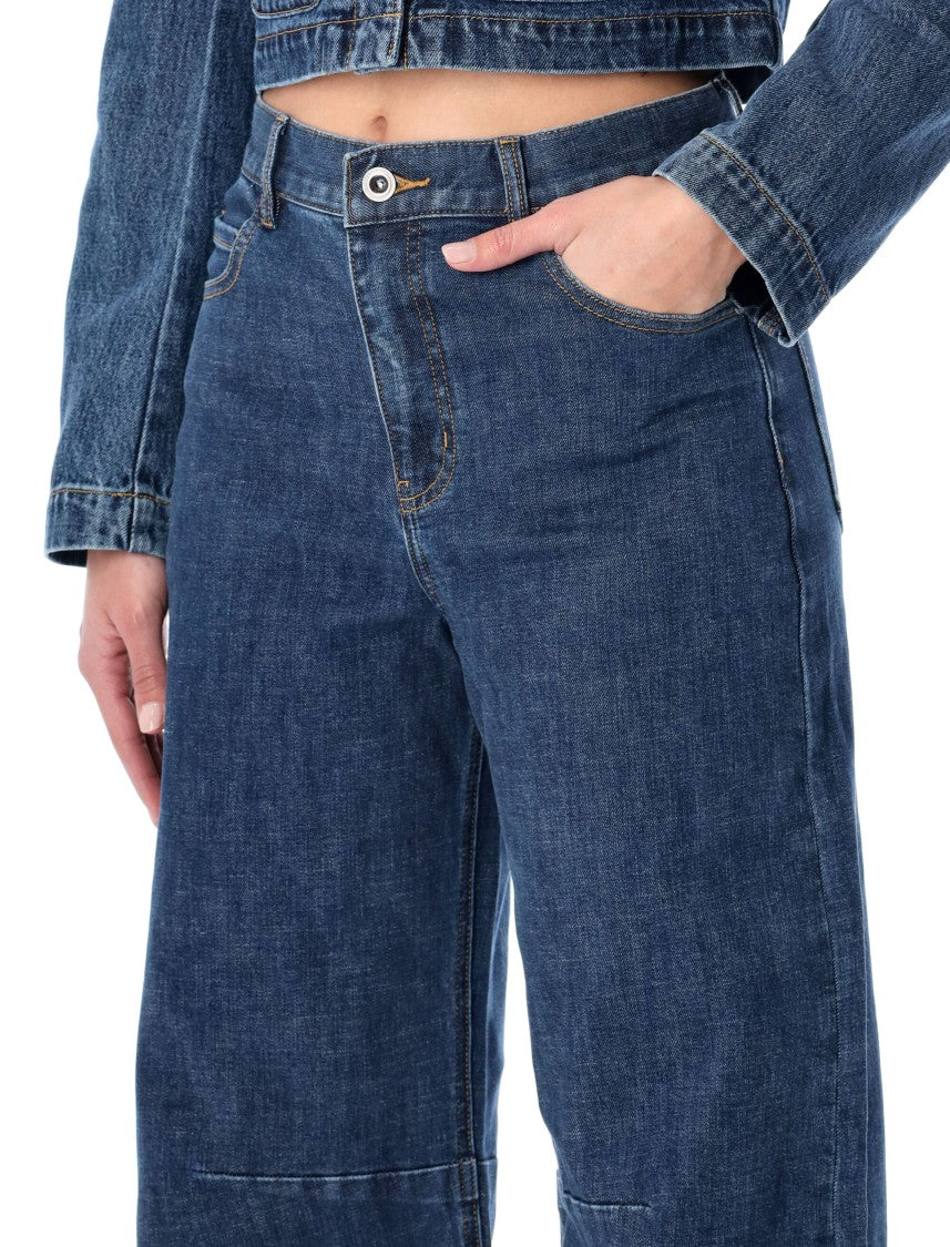 Self-Portrait High-Waisted Blue Barrel-Leg Jeans