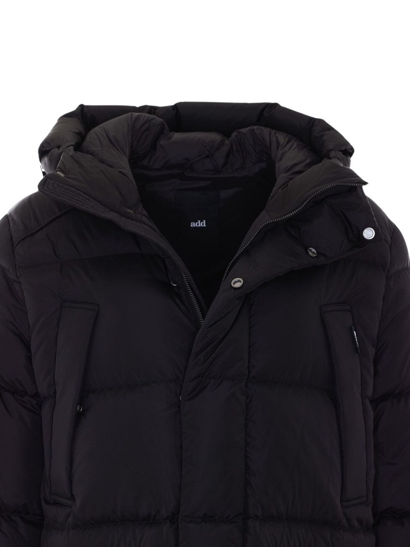 Add Black Quilted Long Polyamide Down Coat