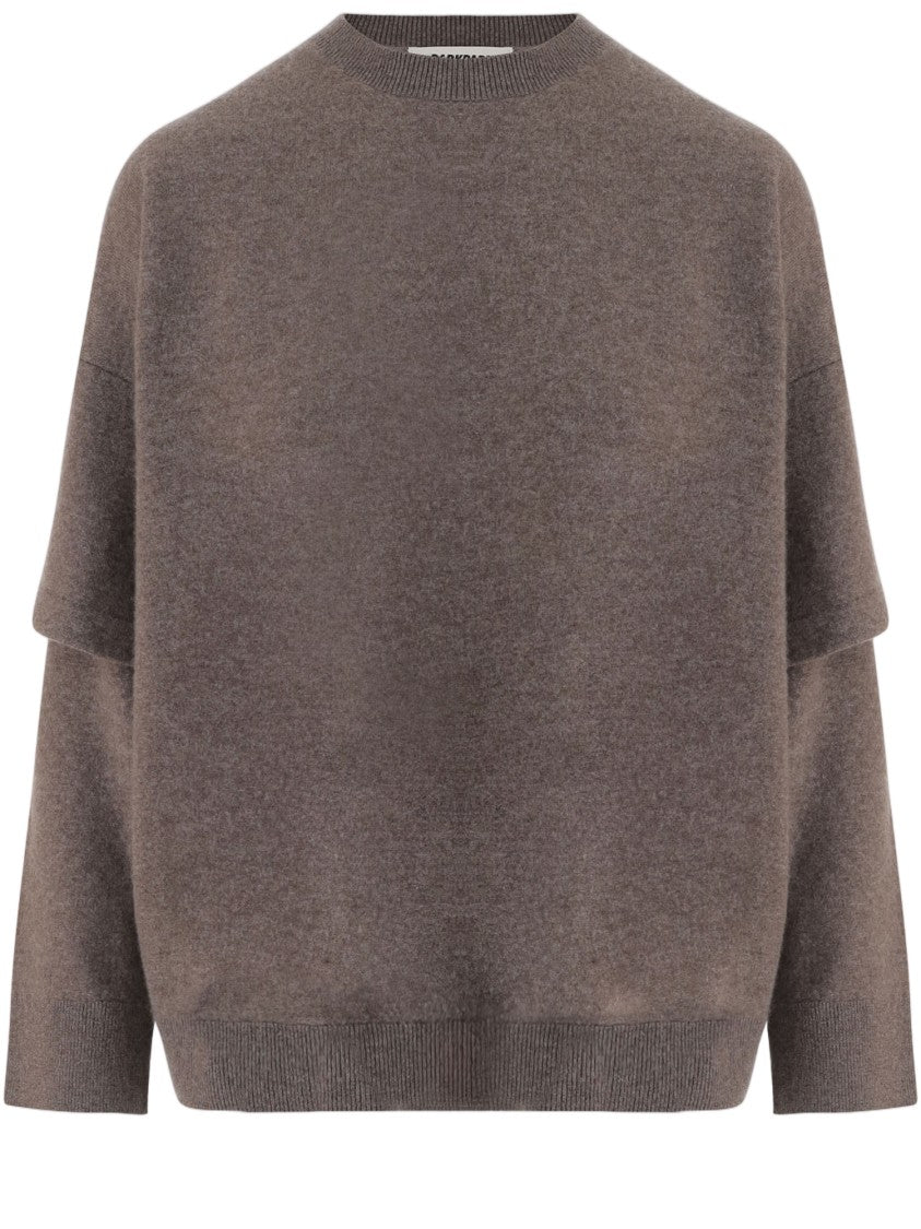 Darkpark Boxy Layered-Sleeve Brown Knit Sweater