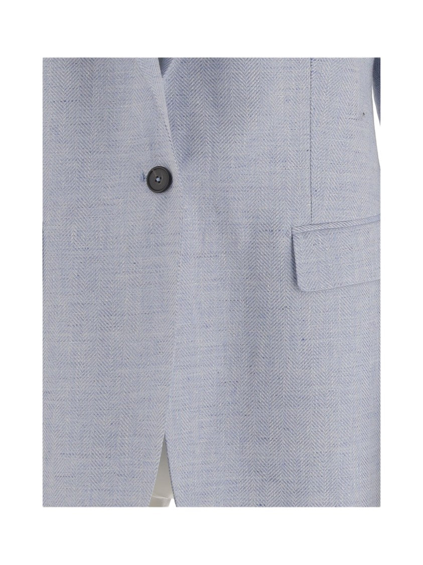 Tagliatore Light Blue Herringbone Linen-Wool Blend Jacket