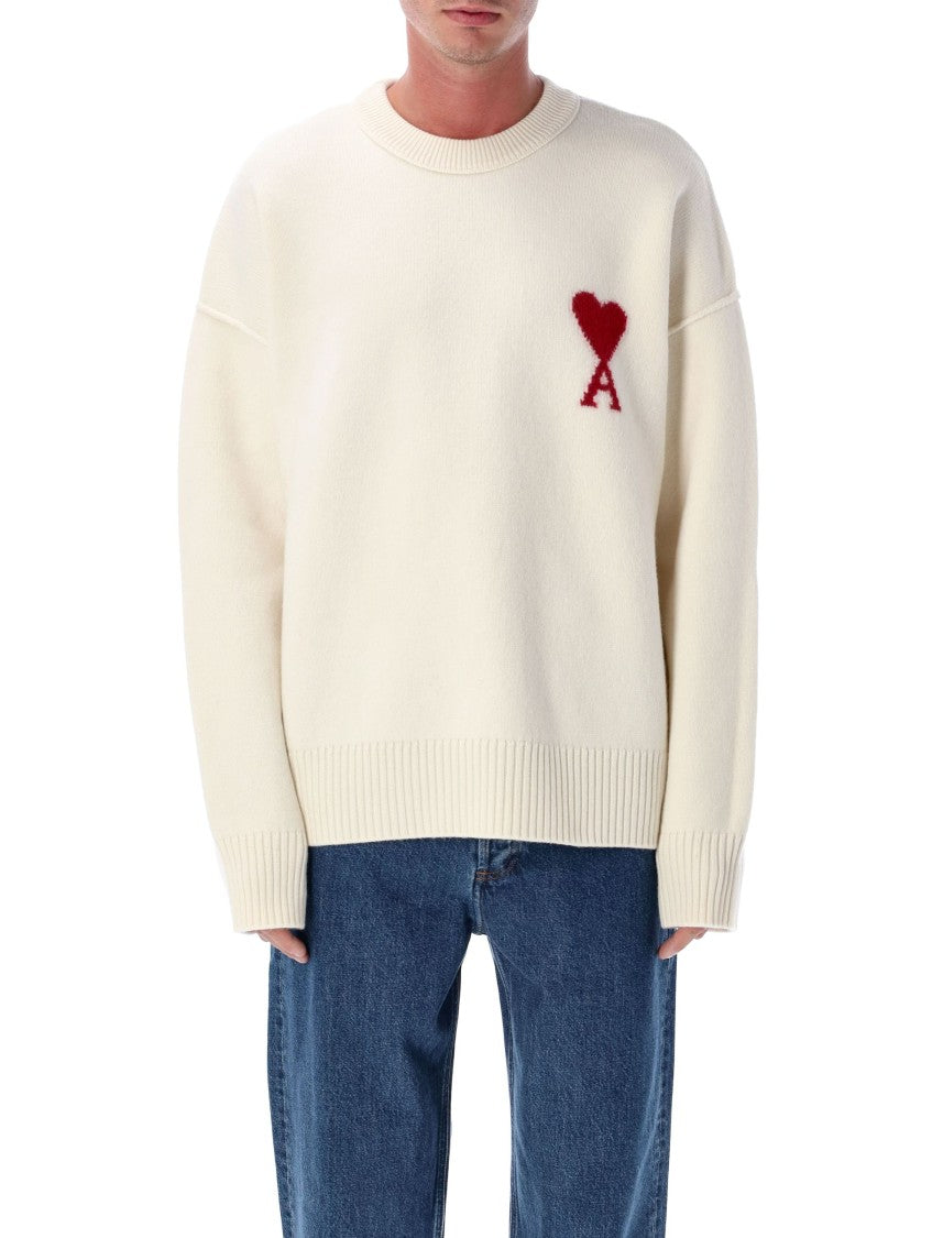 Ami Paris Relaxed-Fit Wool Sweater With Iconic Heart Intarsia