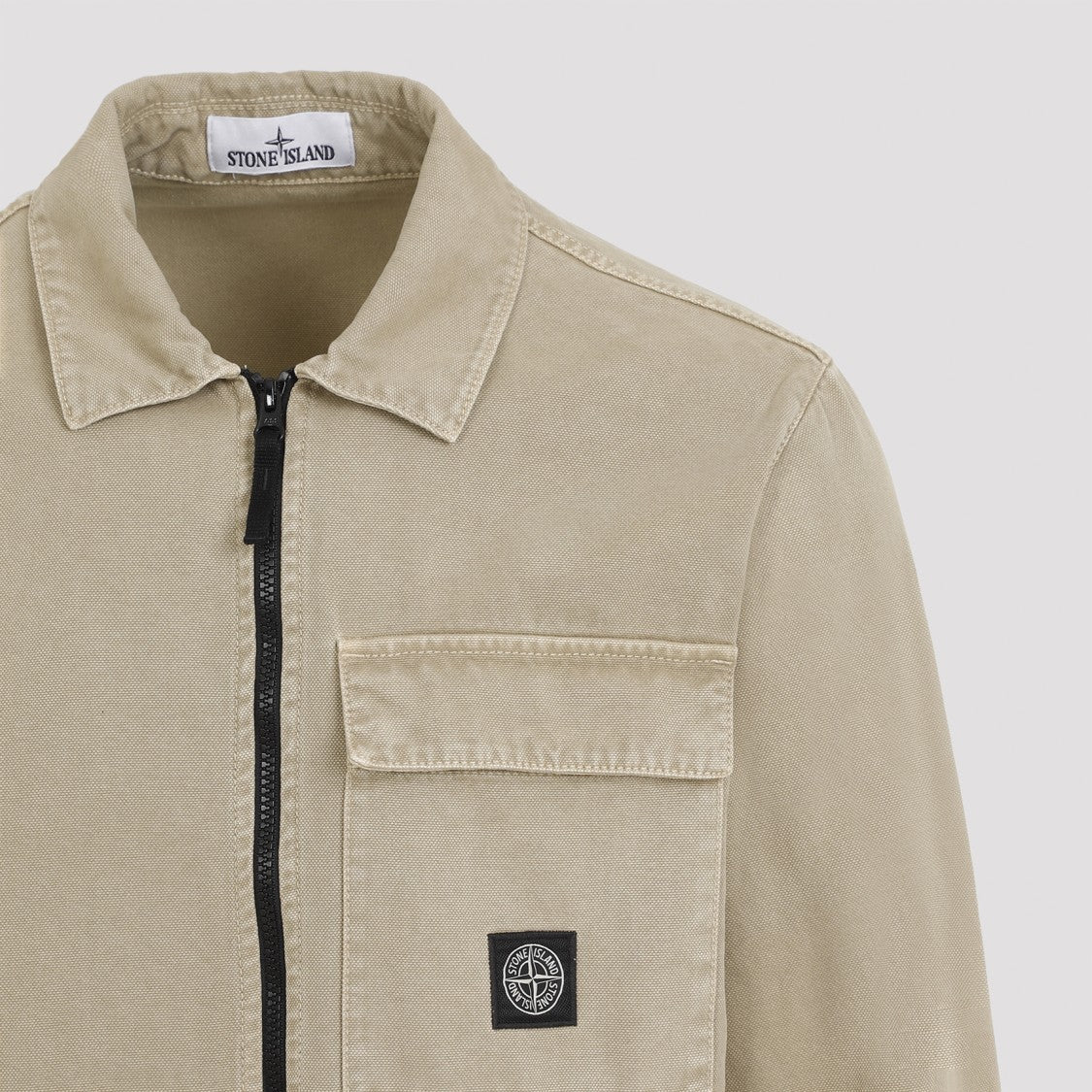 Stone Island Cotton Utility Jacket With Zip Closure And Front Pockets