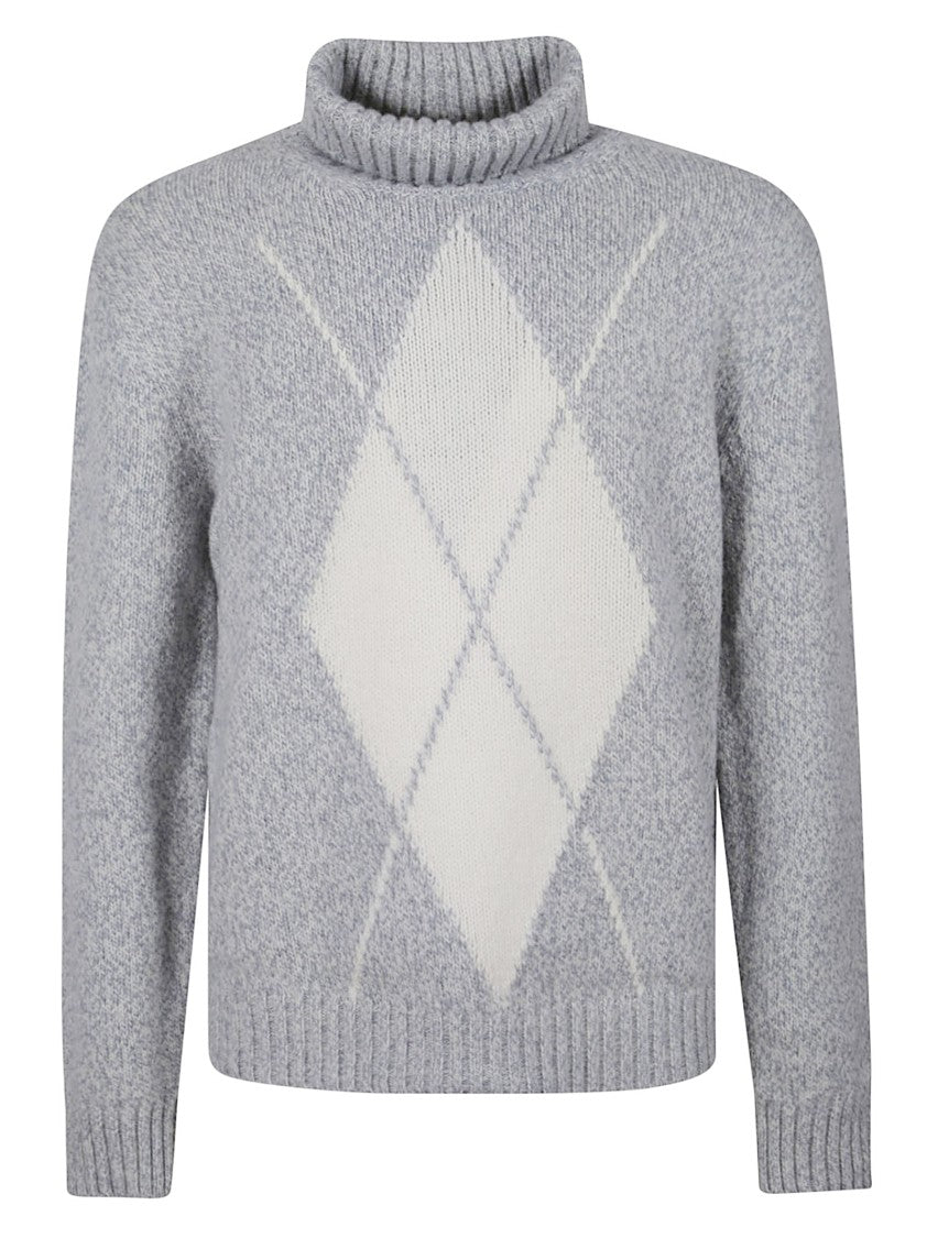 Eleventy Heathered Grey Sweater With Argyle Pattern
