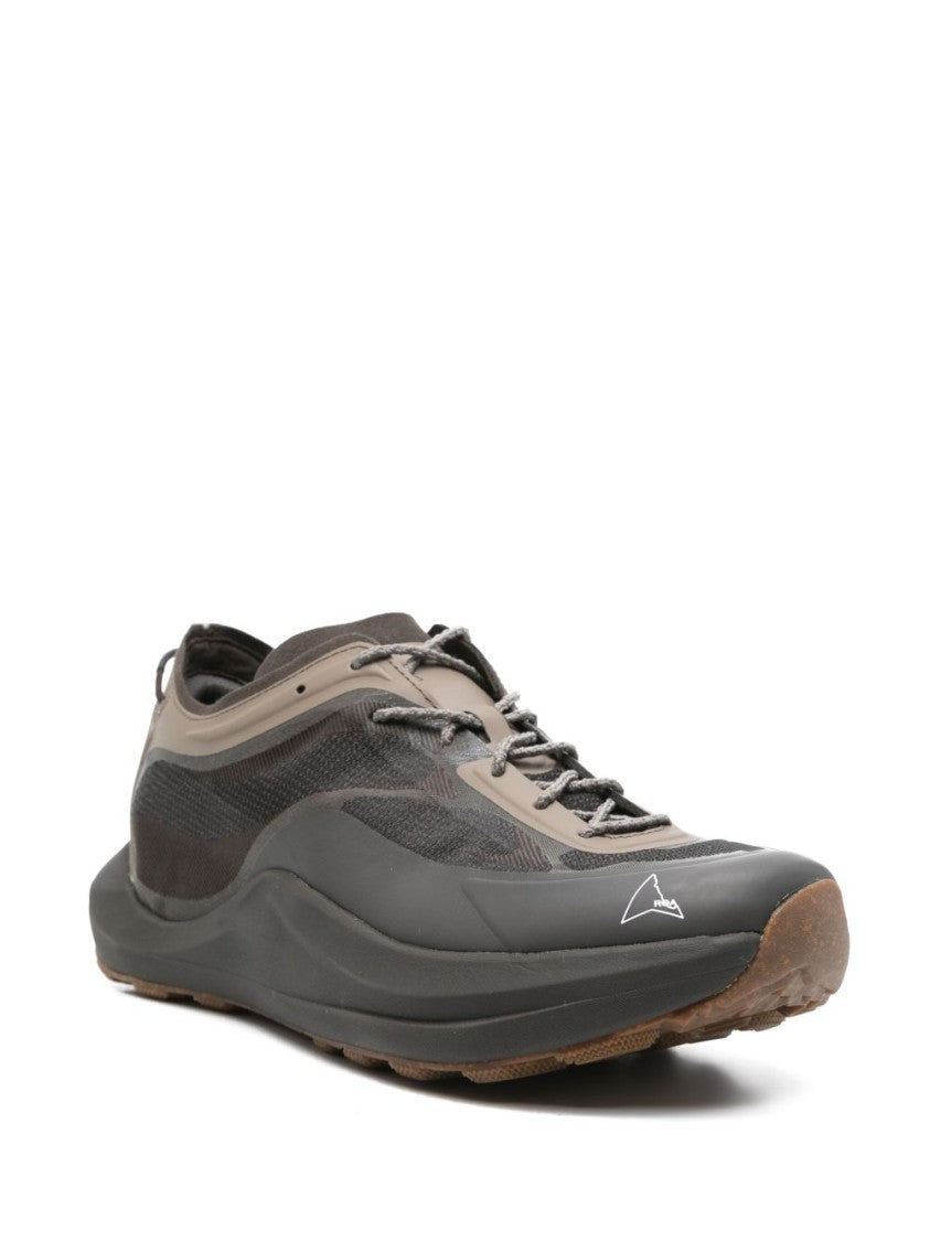 Roa Brown Mesh And Synthetic Lace-Up Flat Shoes With Cushioned Sole