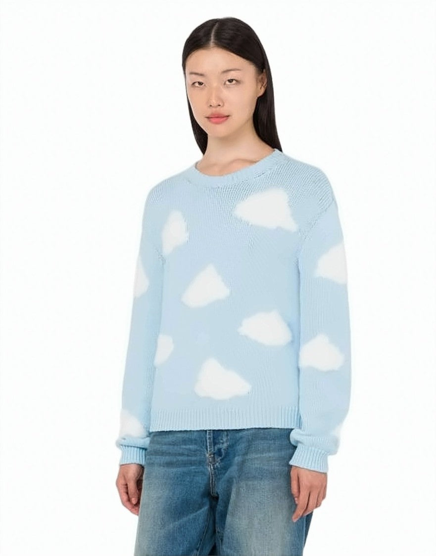Moschino Light Blue Knit Sweater With Fluffy Cloud Patterns
