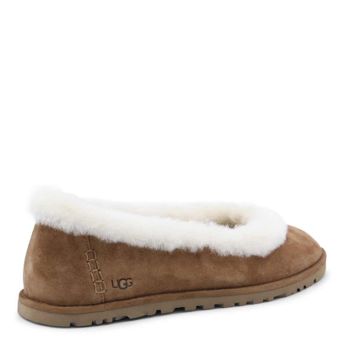 Ugg Suede Shearling Trim Textured Sole Flats