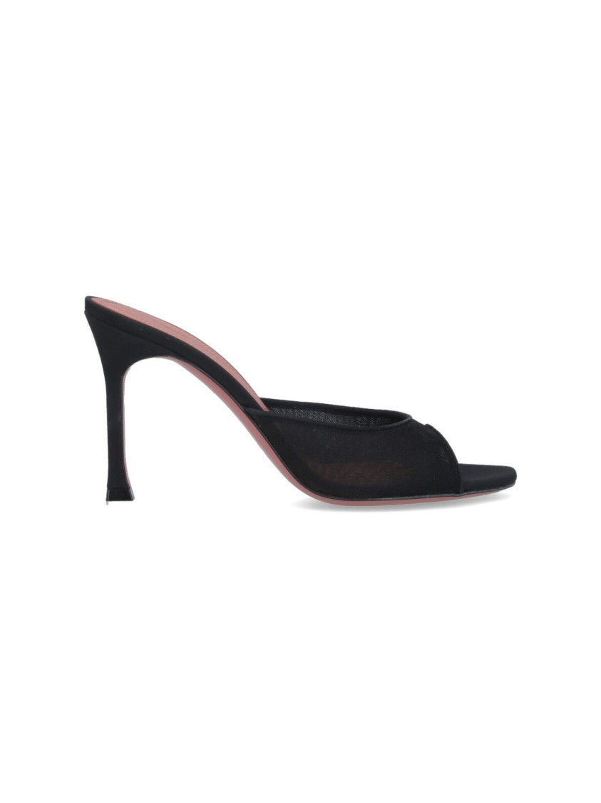 Amina Muaddi Black Alexa Square Toe Silk Mules