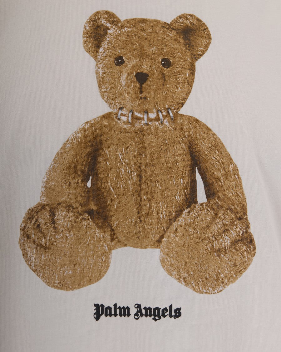 Palm Angels Oversized T-Shirt With Brown Bear Graphic And Ribbed Neckline