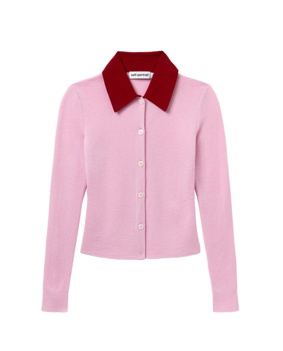 Self-Portrait Pink Merino Wool Cardigan