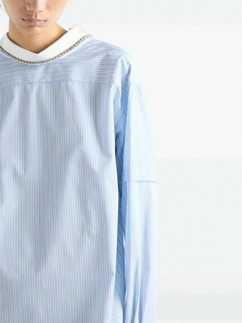 Prada Blue Striped Poplin Removable Collar Top