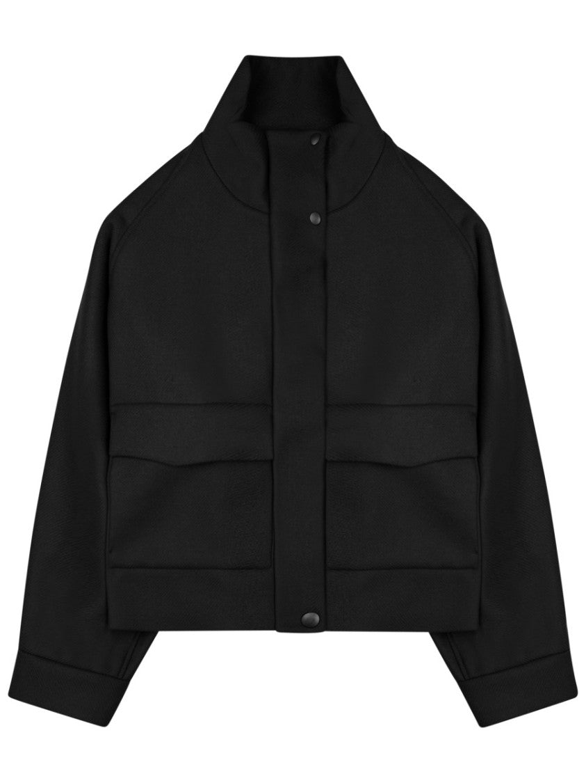 Nine In The Morning Black Cropped High-Collar Wool-Blend Sports Jacket