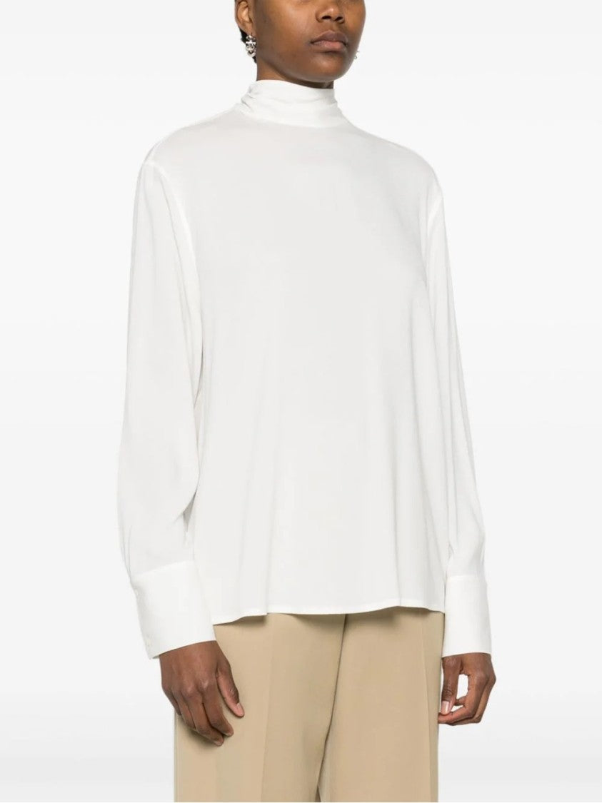 Fabiana Filippi Long Sleeve Top With High Neck And Bow Detail