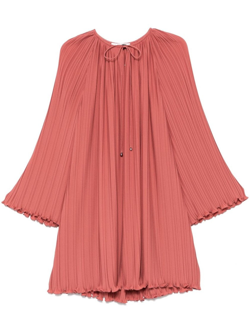 Lanvin Peach Pink Ruffled Trim Drawstring Dress