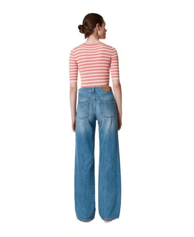 Twin-Set Wide-Leg Seasonal Denim Trousers With Classic Five-Pocket Design
