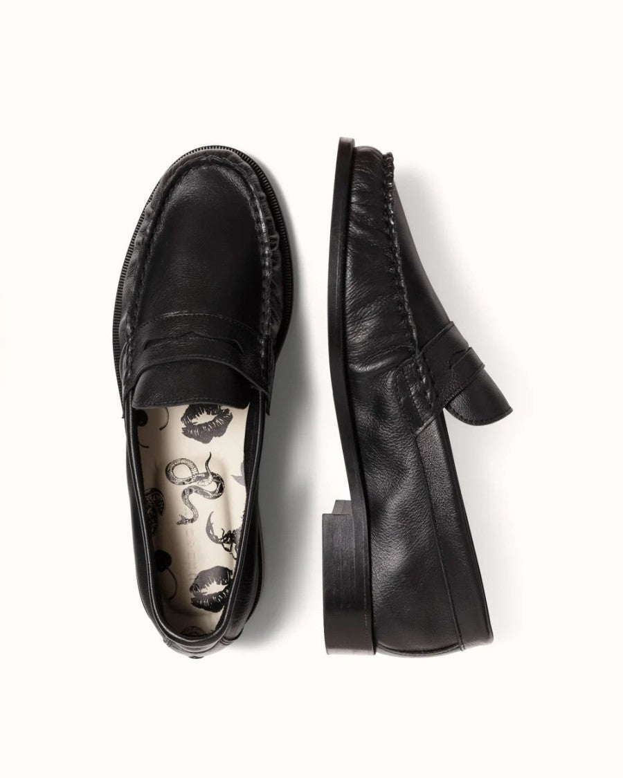 Duke + Dexter Black Hand-Stitched Ruched Nappa Leather Loafers