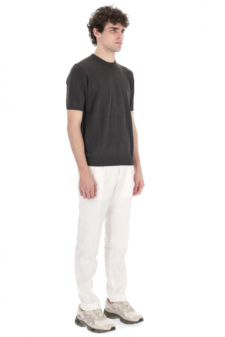 Drumohr Textured Black Knit T-Shirt With Ribbed Details