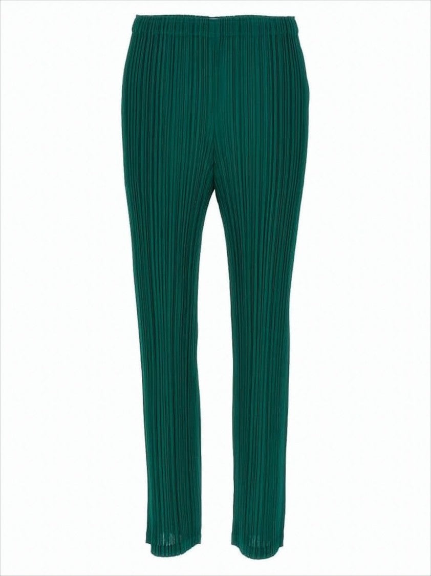 Pleats Please Pleated Green Track Pants With Tapered Legs