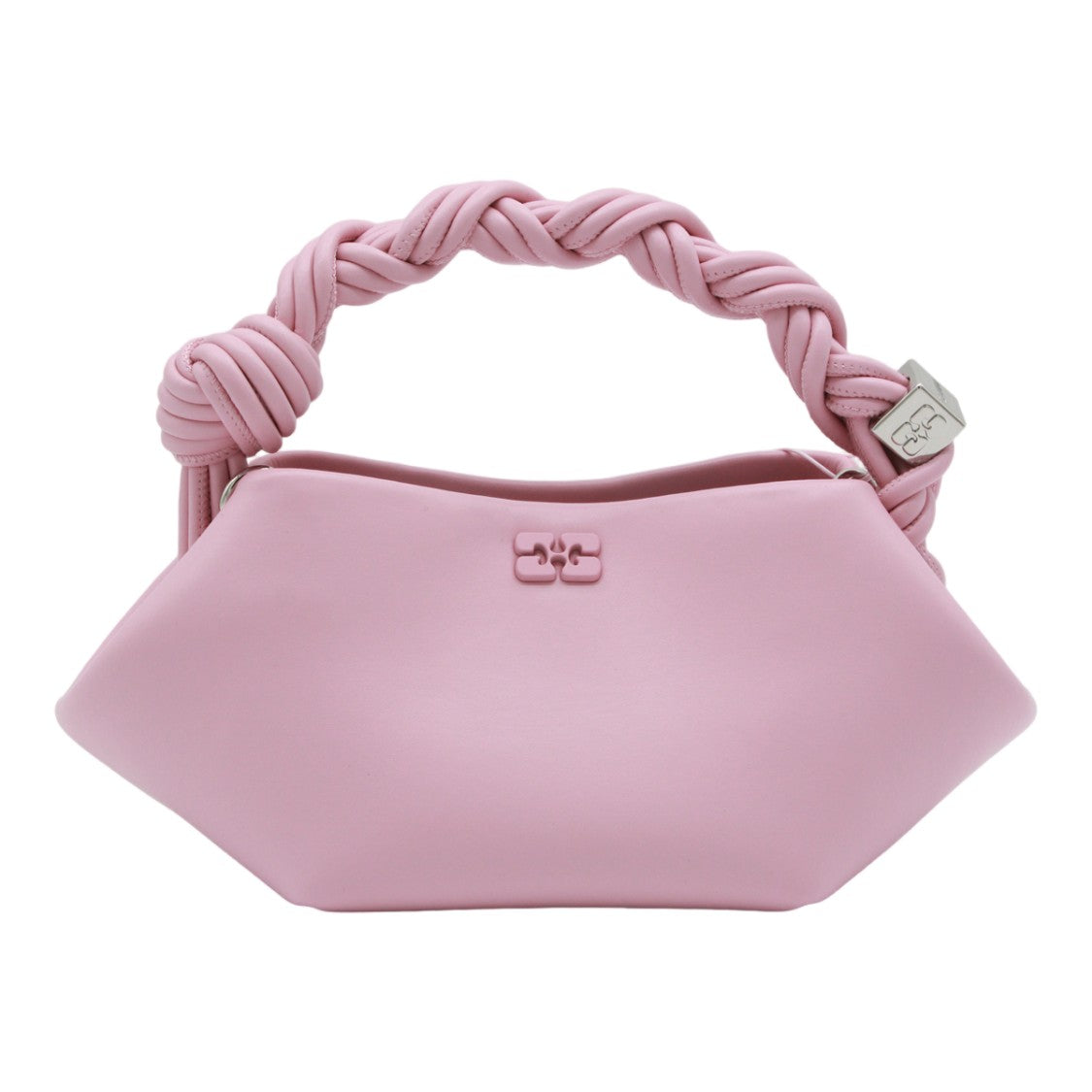 Ganni Geometric Pink Bag With Twisted Handle And Detachable Strap