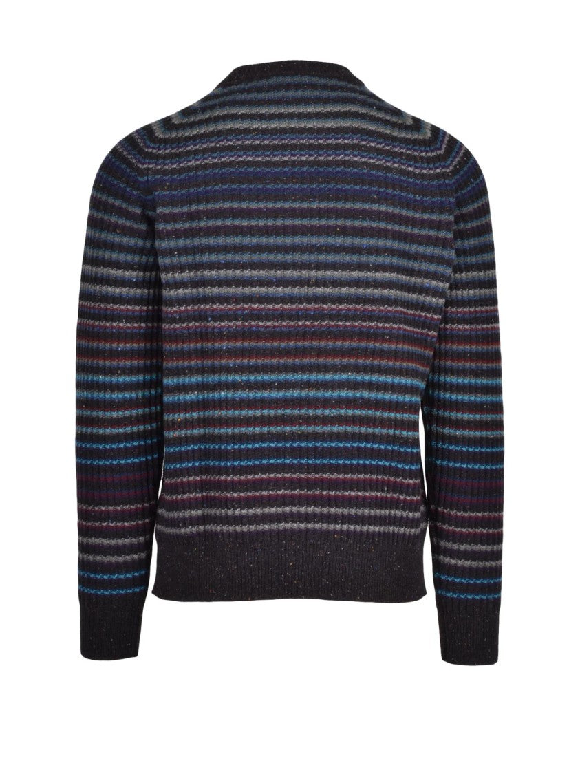 Roberto Collina Black Textured Knit Wool Crewneck Sweater