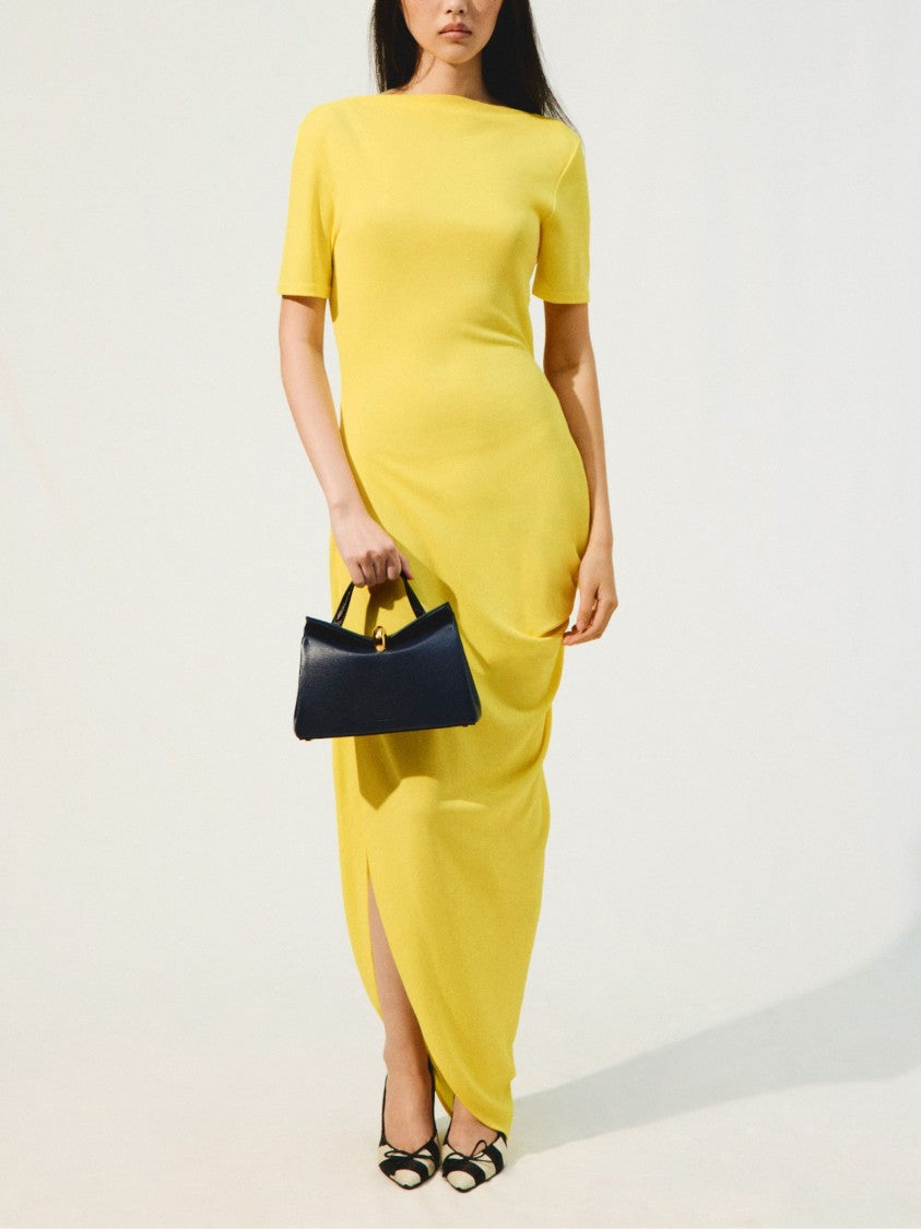 Jacquemus Yellow Draped Cascade Viscose Maxi Dress