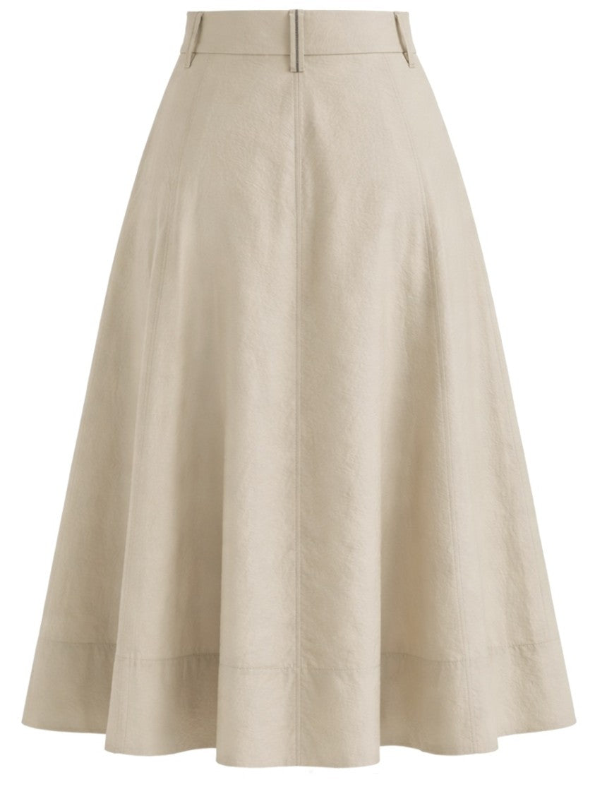 Brunello Cucinelli Tailored Cotton-Blend Poplin A-Line Midi Skirt