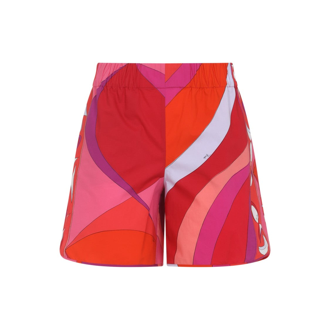 Pucci Coral Red Geometric Cotton Shorts With Elastic Waistband
