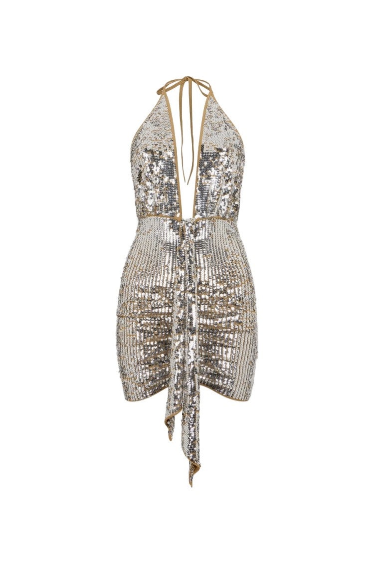 Dsquared2 Silver Wool Sequin Halter Mini Dress