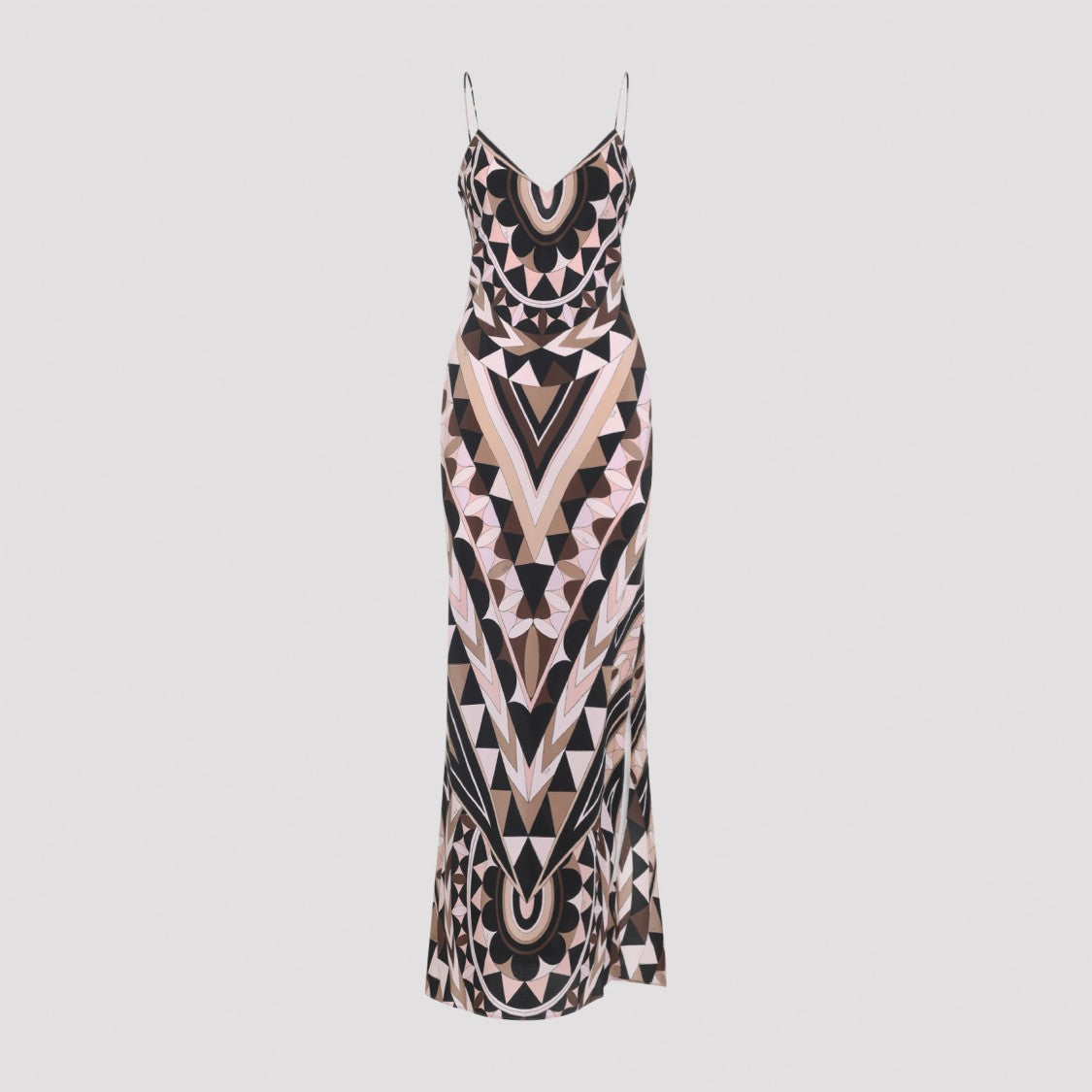 Pucci Long Geometric Silk Dress With V-Neckline
