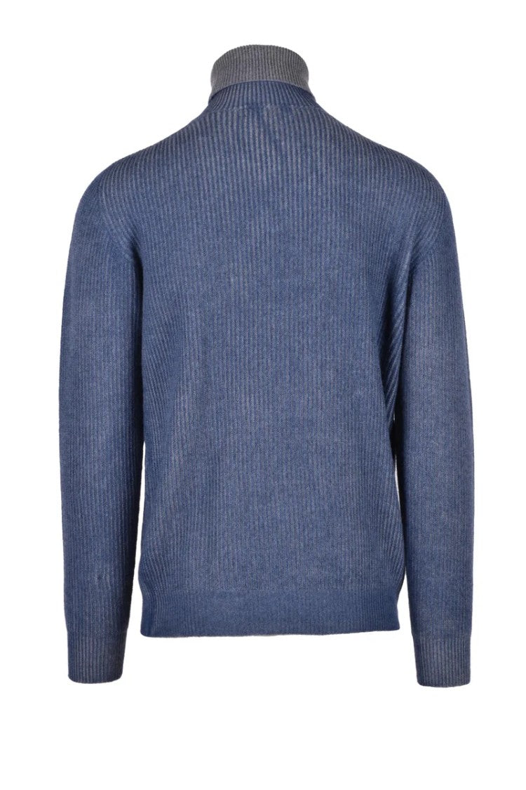 Original Vintage Style Ribbed Knit Sweater With Contrasting Turtleneck