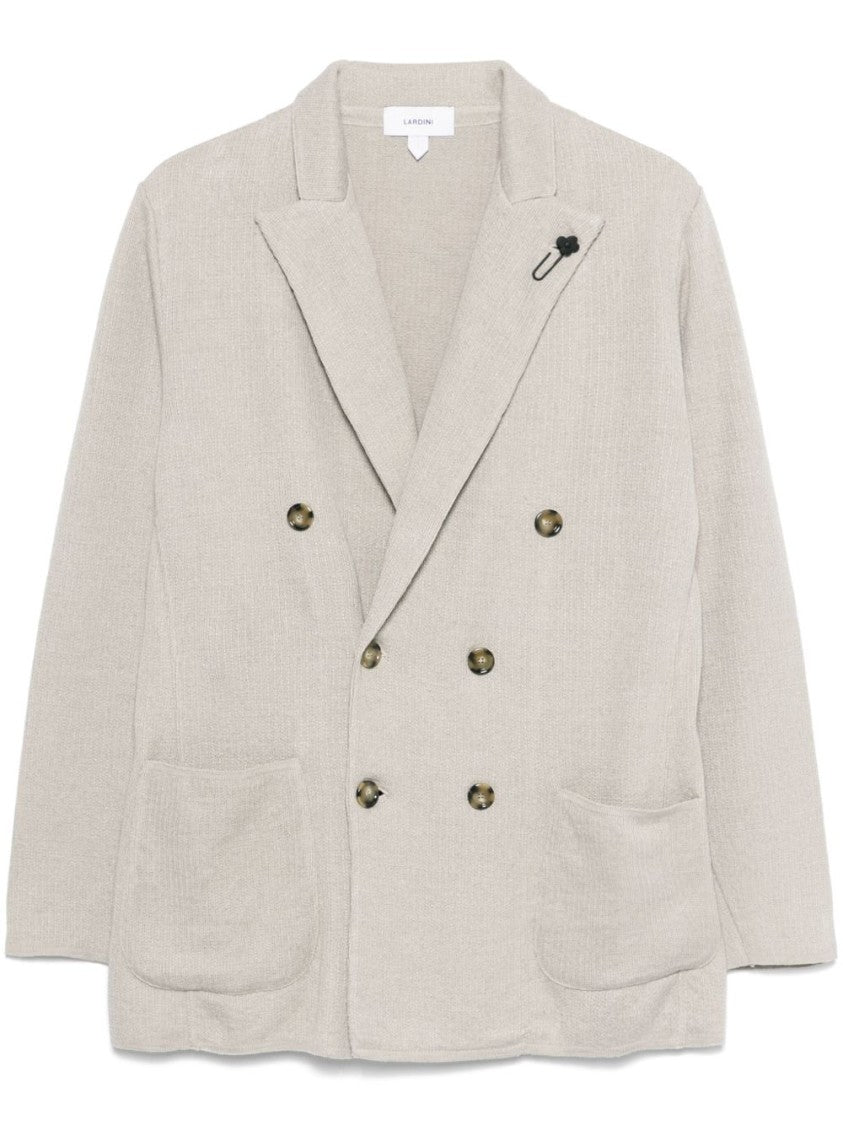 Lardini Double-Breasted Linen Jacket With Brooch Detail And English Vents