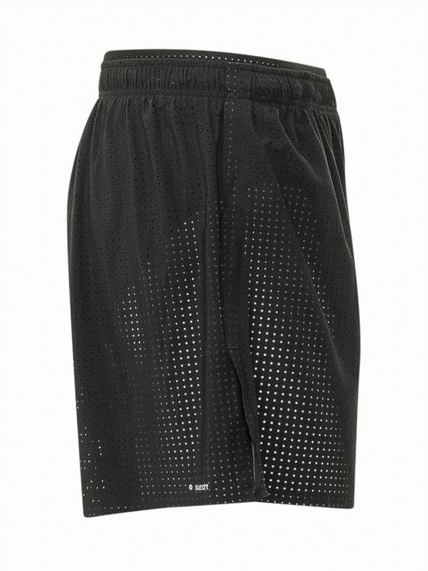 Satisfy Perforated Black Shorts With Elastic Waistband And Modern Silhouette