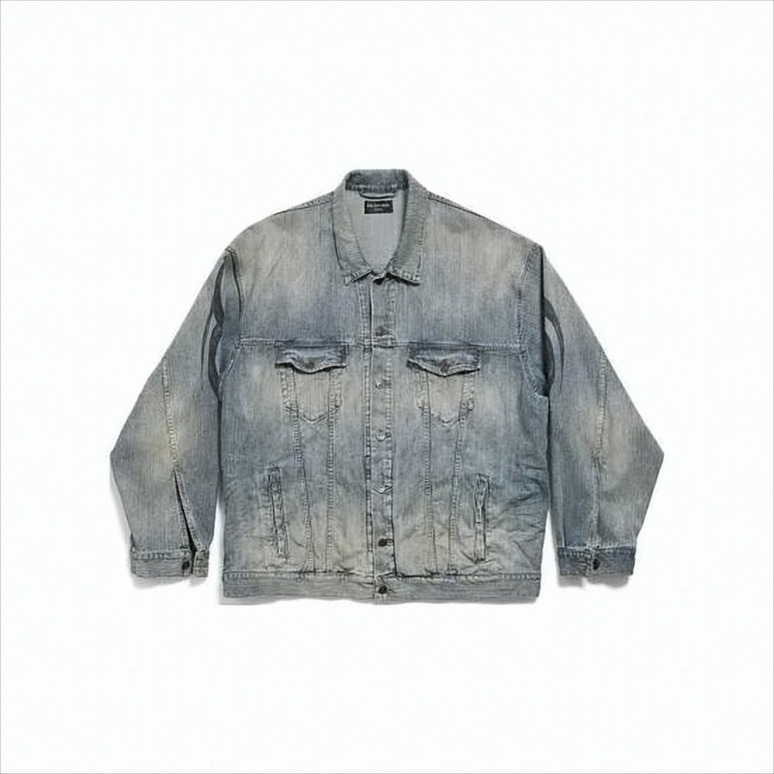 Balenciaga Vintage Wash Denim Jacket With Classic Collar