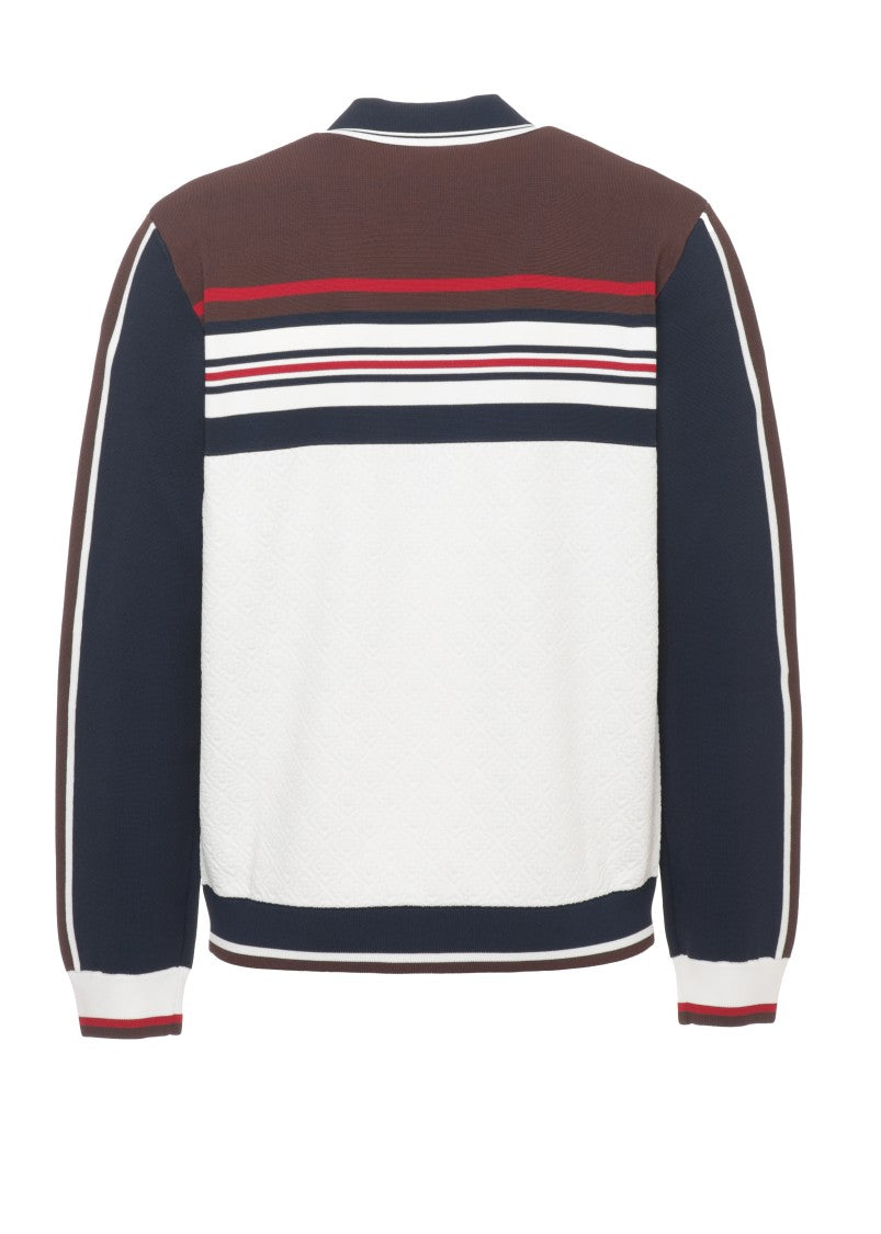 Casablanca White Textured Zip Front Sweatshirt With Logo Accents