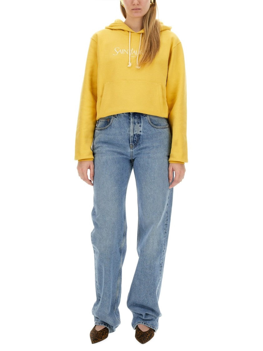Saint Laurent Yellow Oversized Sweatshirt With Signature Logo