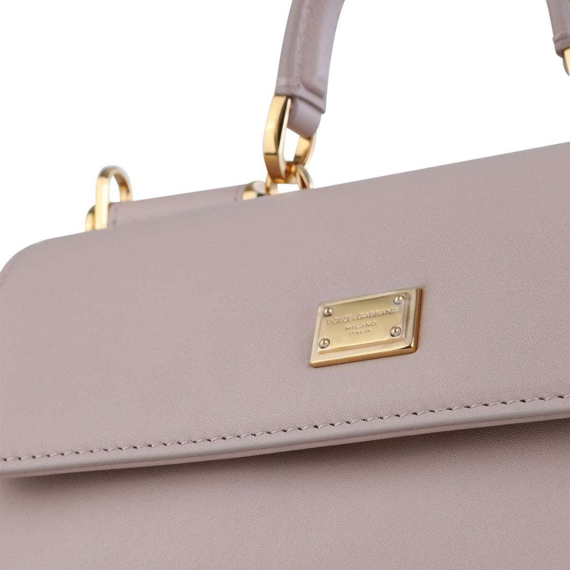 Dolce & Gabbana Structured Nude Leather Top Handle Bag