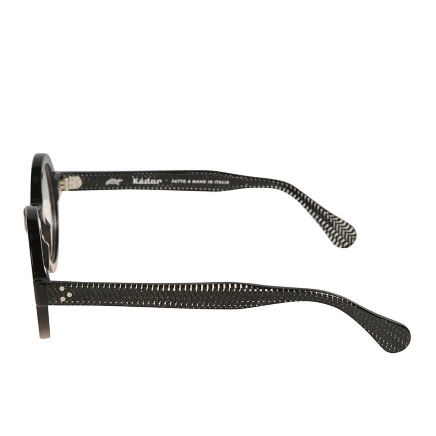 Kador Arkistar Round Textured Black Eyeglasses With Stitch Detail