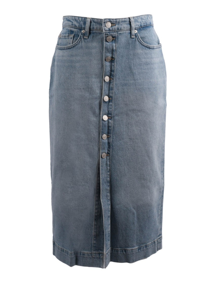 7 For All Mankind Amber Vintage Wash Denim Midi Skirt