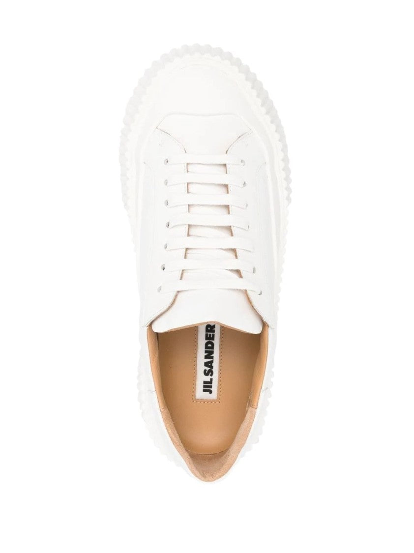 Jil Sander Casual Minimalist Leather Sneakers With Ridged Sole