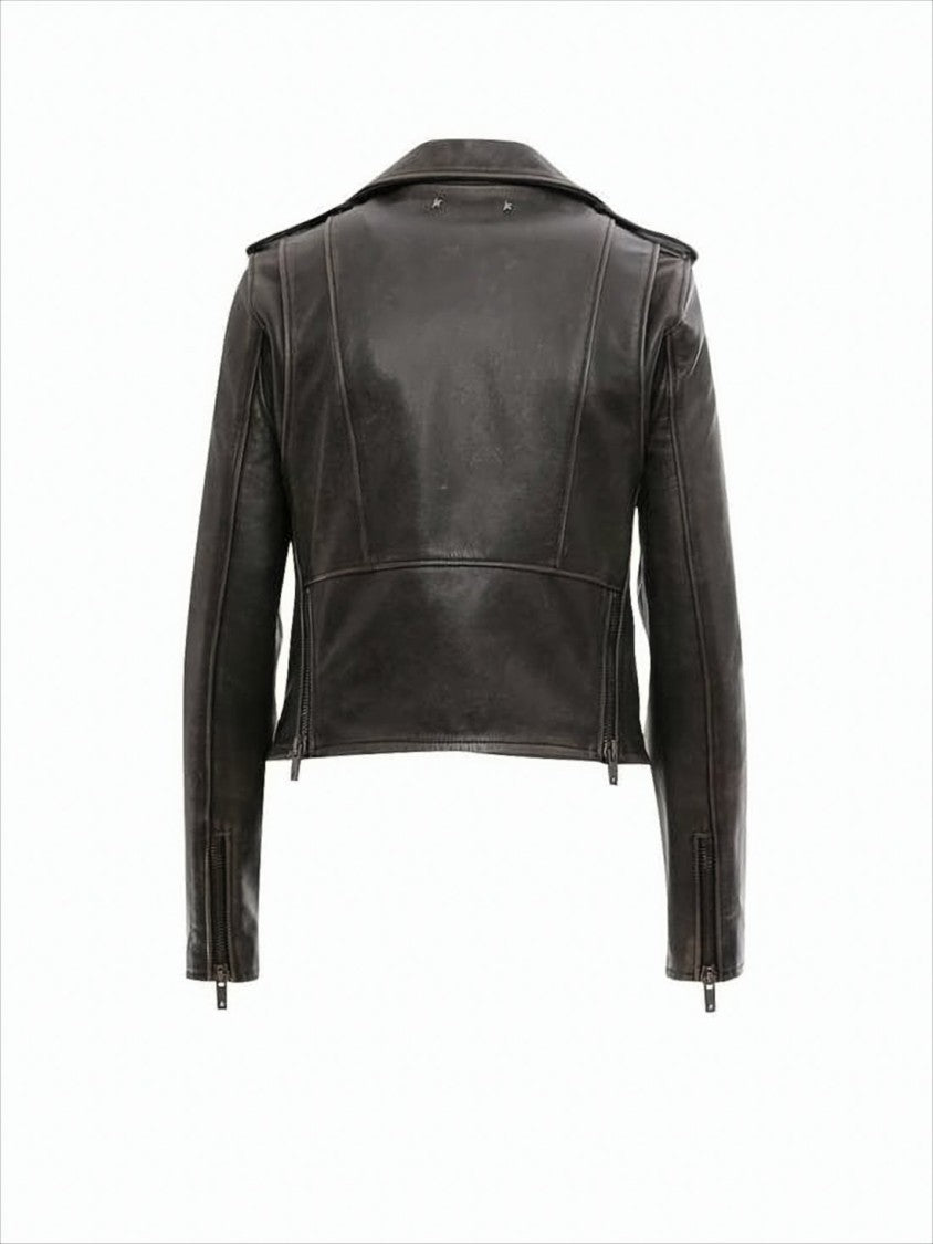 Golden Goose Cropped Black Biker Jacket With Zipper