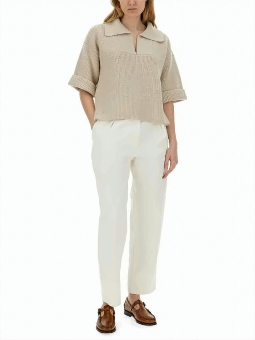 Margaret Howell High-Waist Straight-Leg Pants With Cuffed Hem